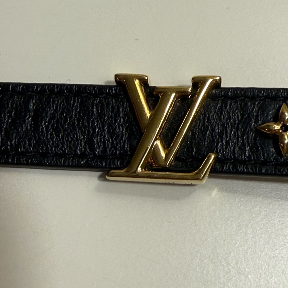 Louis Vuitton Black Leather Bracelet with Gold Emblem - Picture 6 of 15